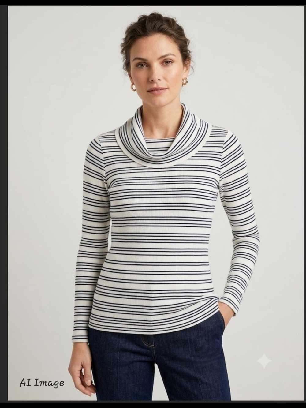 T by Talbots Striped Cowl Neck Sweater - Cream & Black